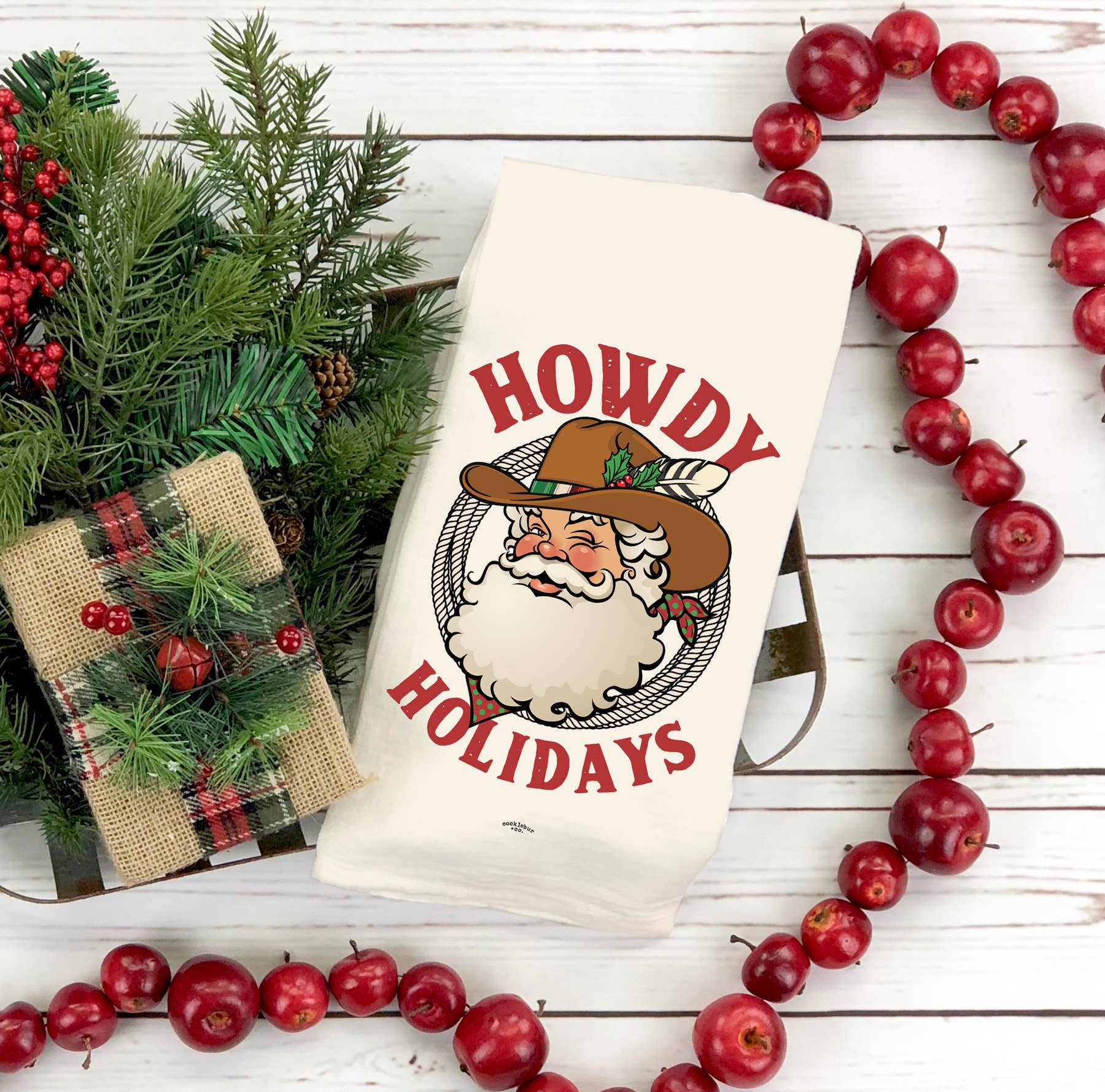 Cocklebur & Co. – wholesale Kökshandduk – Cowboy Santa Howdy semester - jul kökshanddukar1