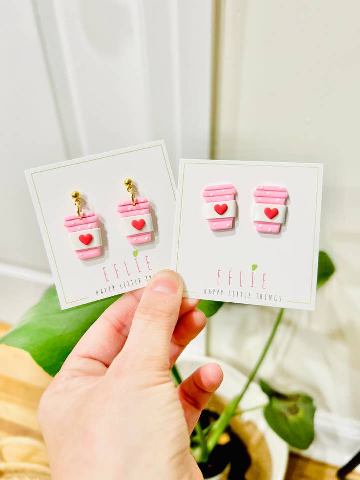 Valentine's Day Love Coffee Cup Heart Stud Earrings for wholesale by Eflie