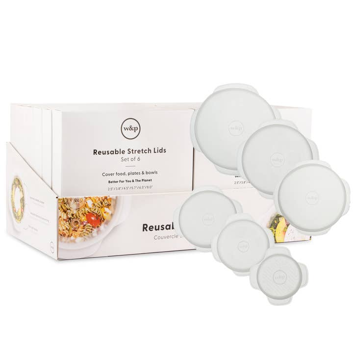 W&P - Venta al por mayor Bolsa/envoltorio de alimentos - Tapas elásticas de silicona reutilizables TRAY PACK DISPLAY, juego de 60