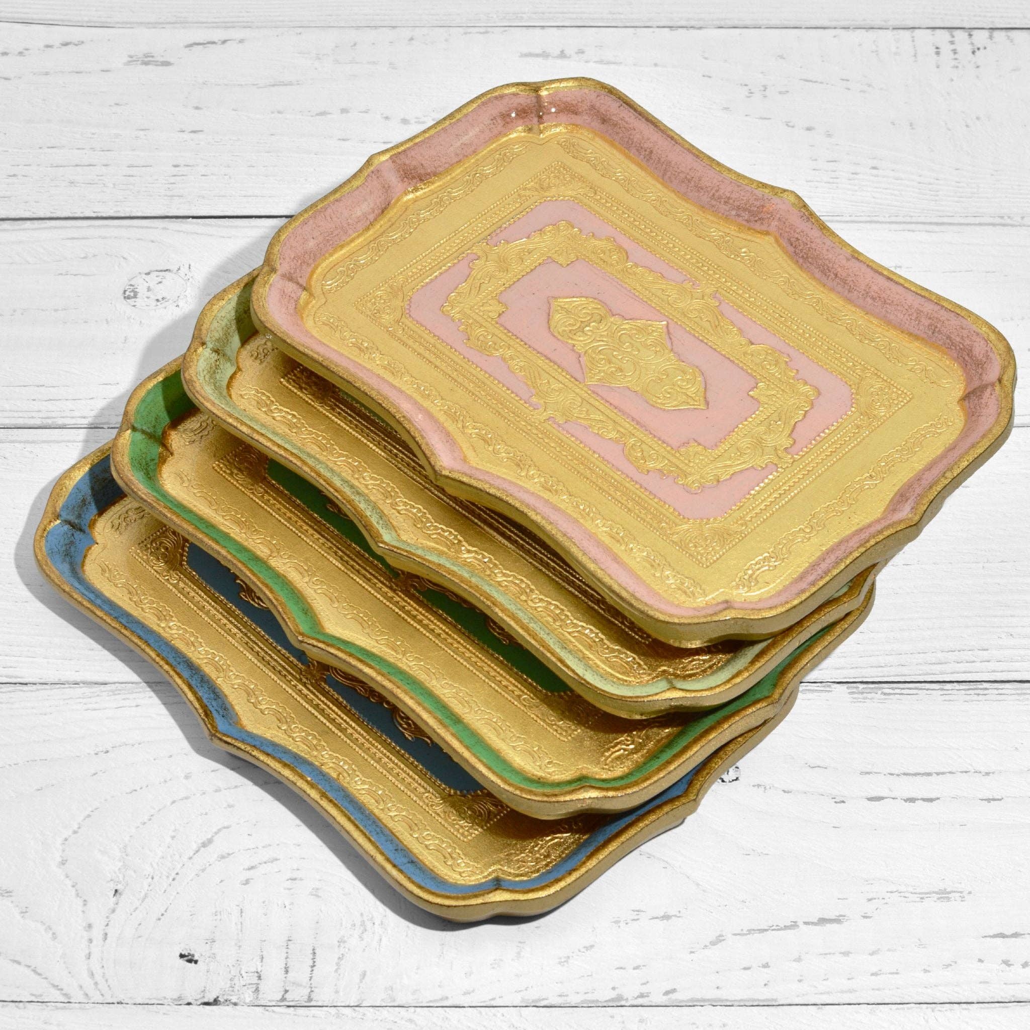 Via Graceffo - Wholesale Decorative Tray - Florentine Carved Wood Rectangle Scalloped Mini Tray8