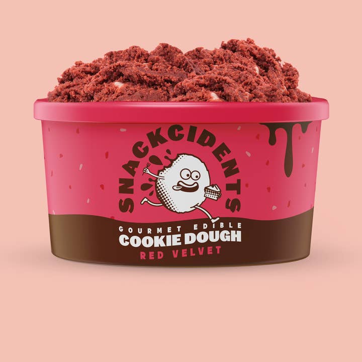 Red Velvet Edible Cookie Dough Monster Tub (500g) (VEGAN) for wholesale by Snackcidents Cookie Dough