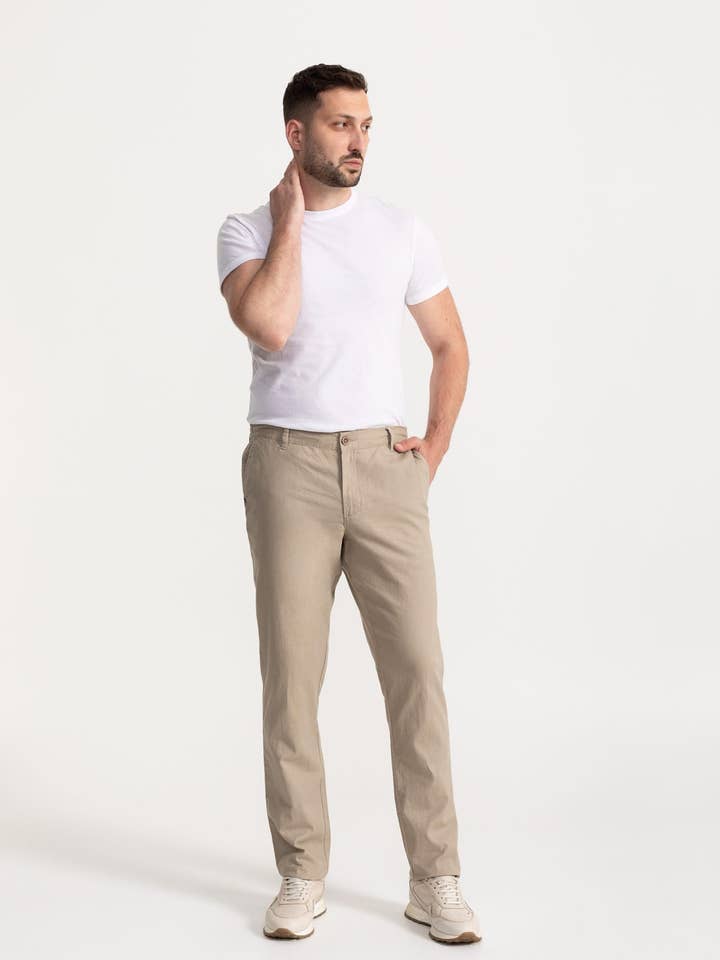 Pantaloni in Lino "Moldoveanu" - Beige per la vendita all'ingrosso da parte di De IONESCU