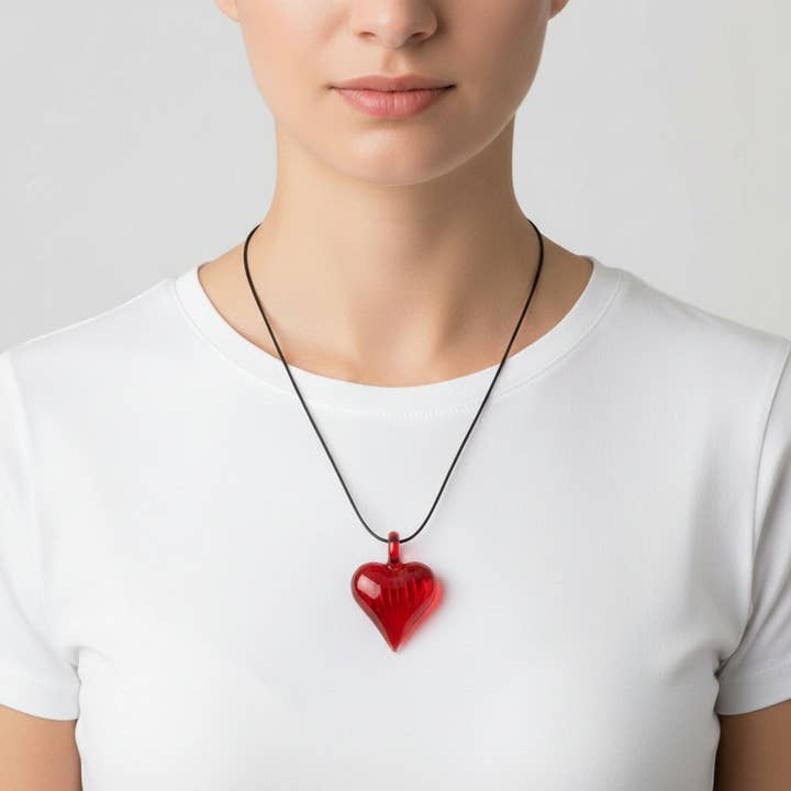 Blown Glass Heart Pendant - Red for wholesale by Dandarah