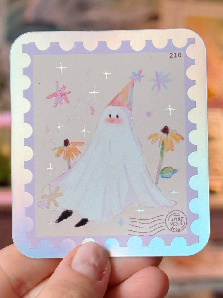 Holografisk spøgelsesklistermærke for engroshandel hos Jess Harris Art