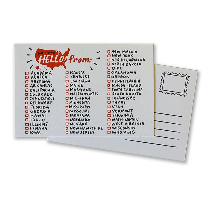 Ladyfingers Letterpress - Wholesale Postcard - State Checklist Postcard