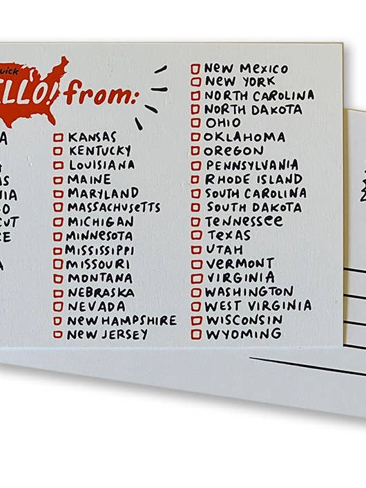 State Checklist Postcard for wholesale by Ladyfingers Letterpress