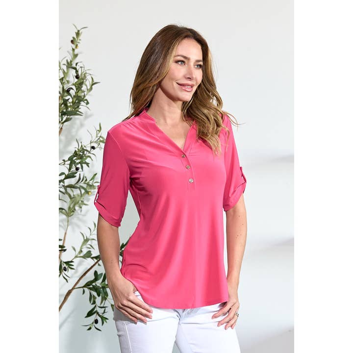 Perseption - Wholesale Shirt - Women's - MANDARIN HALF PLACKET ROLL TAB SHIRT