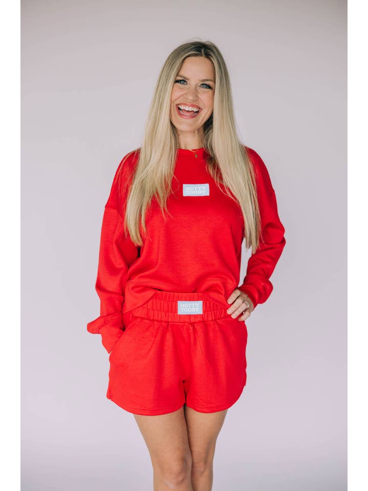 The Red Ava Airy Crewneck | Hotty Toddy Woven Label for wholesale on Faire1