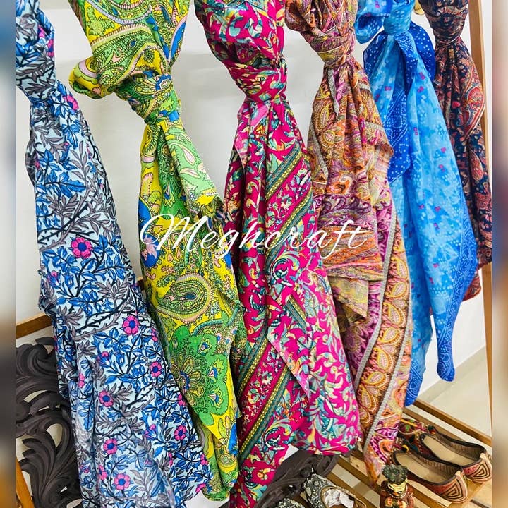 Meghcraft - Wholesale Head Scarf - Women's - Assorted Floral Silk Scarf-Scarves-Bandana-Head Wrap (1mX1m)