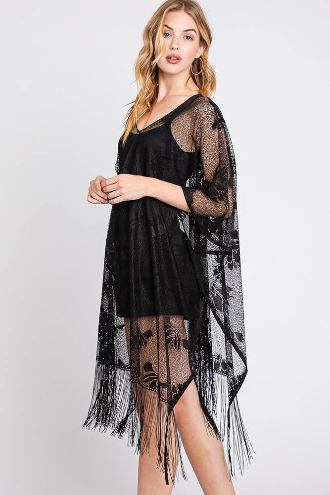 Hana - Wholesale Swim Cover Up - Women's - Floral Lace Summer Poncho Cover Up with Tassel6