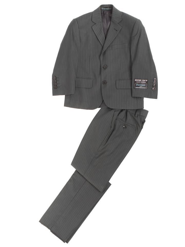 Boys Premium Grey Green Striped 2pc Suit for wholesale by Ferrecci