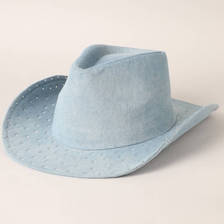 Fashion City - Wholesale Cowboy Hat - Women's - Cubic Embellished Denim Cowboy Hat