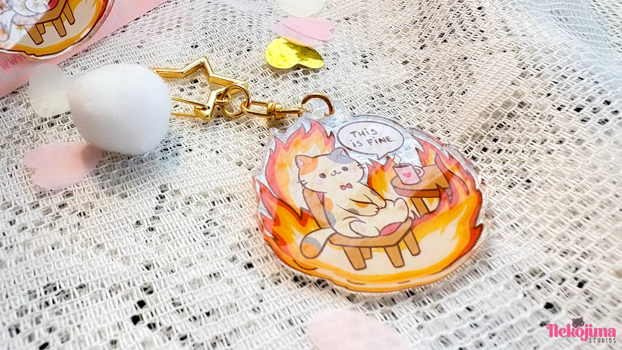 Nekojima Studios – wholesale Keychain – Unisex – Portachiavi Questo va bene Meme Gatto3