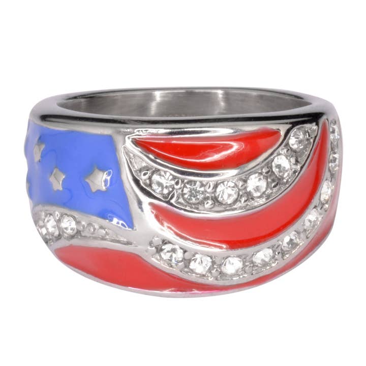 Bague Drapeau Américain Femme SK1006 Imitation Diamants Acier Inoxydable Bijoux Patriotiques pour la vente par Heavy Metal Jewelry
