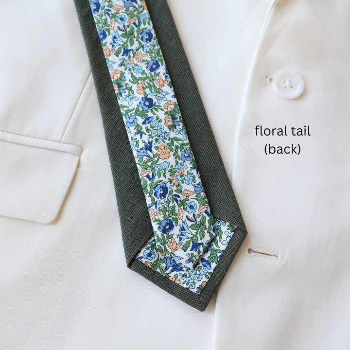 Tie Mood - Wholesale Necktie - Men's - Flynn Olive Green Solid & Floral Tie