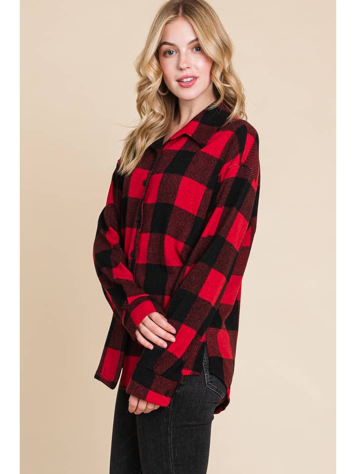 Red Black ETK-8641 Buffalo Plaid Button Up Shirt for wholesale on Faire4