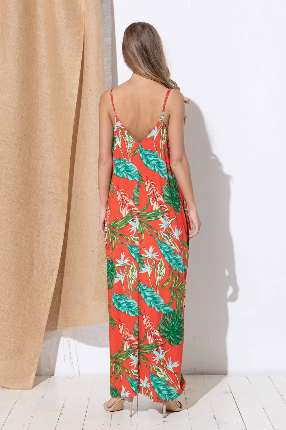 Bloidy - Wholesale Dress - Women's - Palm Leaf Tropical Floral Print Maxi Dress - C967613