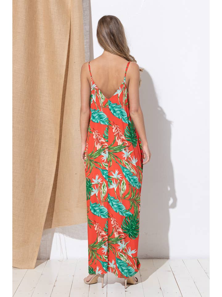 Bloidy - Wholesale Dress - Women's - Palm Leaf Tropical Floral Print Maxi Dress - C967613