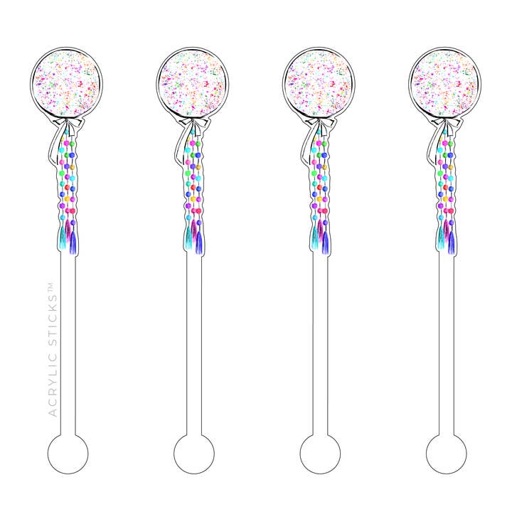 CONFETTI BALLOON ACRYLIC STIR STICKS for wholesale by XO ACRYLICS | ACRYLIC STICKS