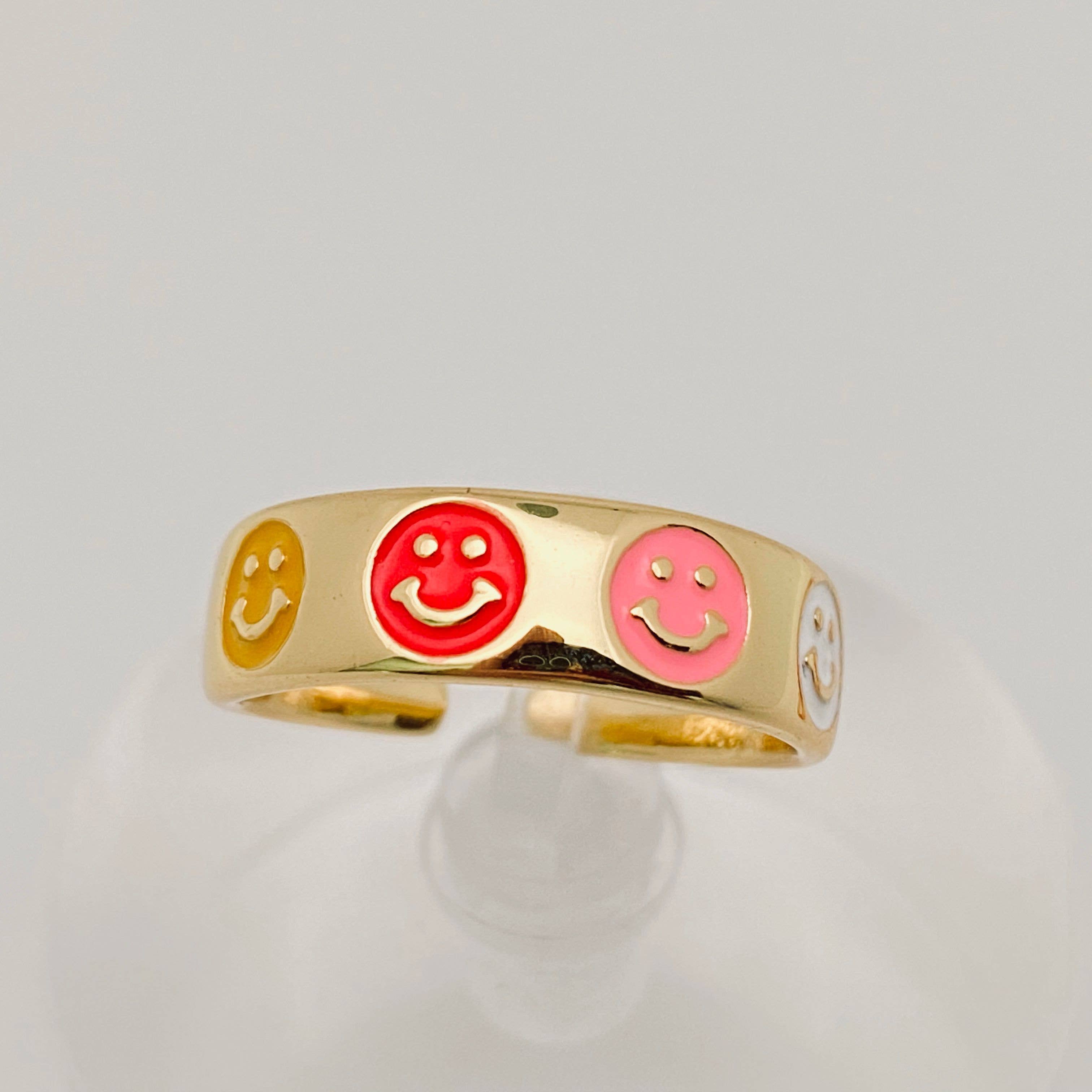 Mio Queena - Wholesale Cocktail/Statement Ring - Enamel Flower Smiley Flower Heart-shaped Ring2