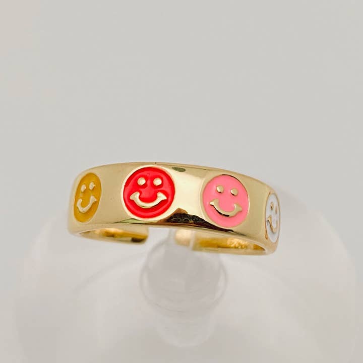 Mio Queena - Wholesale Cocktail/Statement Ring - Enamel Flower Smiley Flower Heart-shaped Ring2