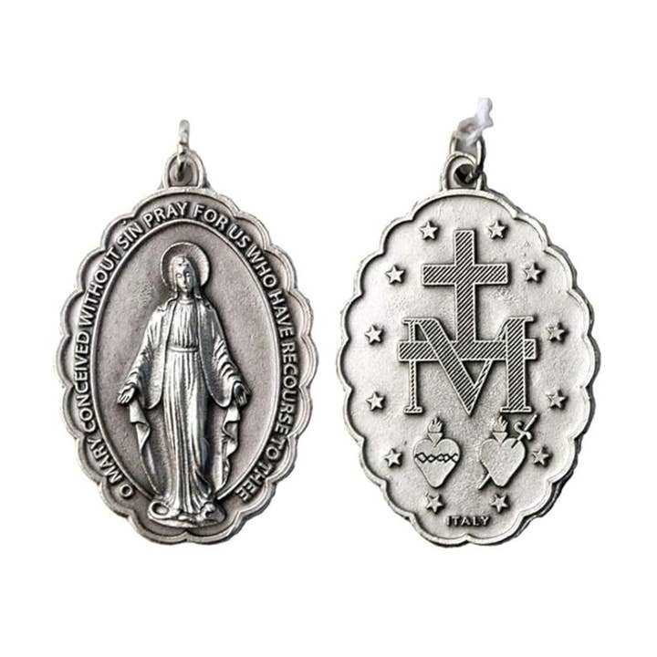 Lot of 12 pcs - Oxidized Silver Tone Oval Our Lady of Grace Miraculous Medal Pendant - 1 Inch for wholesale by Catholica Shop