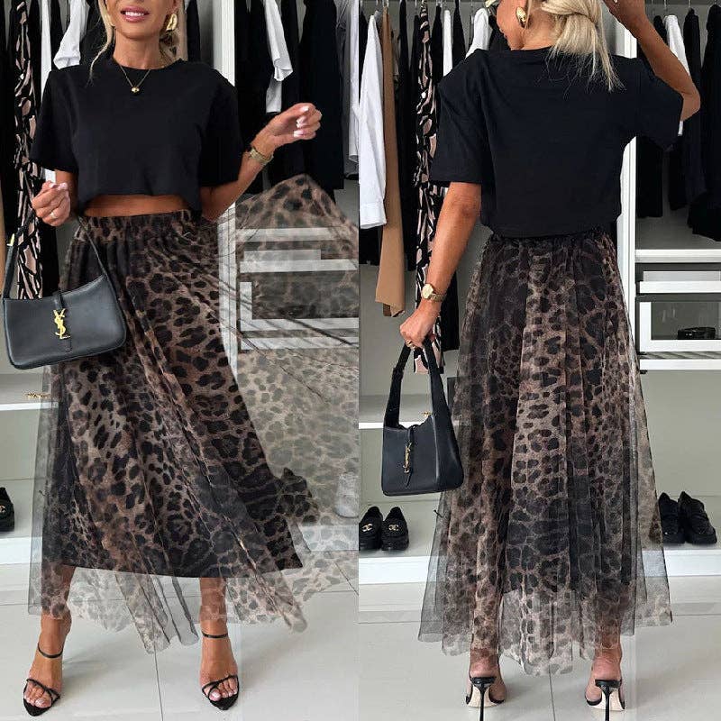As Shown Women Fashion Mesh Leopard Print Chiffon Skirt for wholesale on Faire0