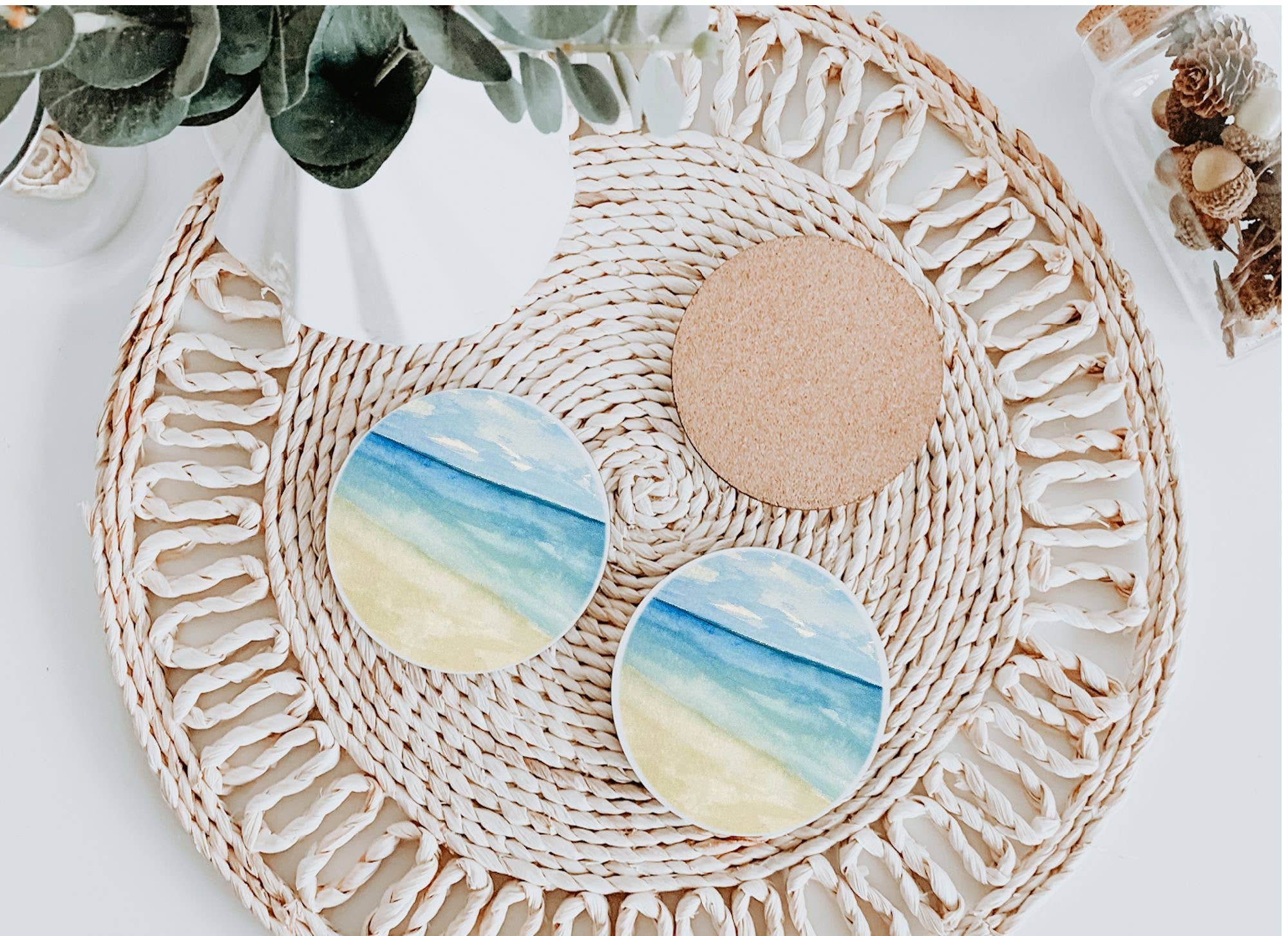 Crows Nest Atelier, LLC - Wholesale Coasters - Beach Abstract Watercolor Ceramic Coaster0