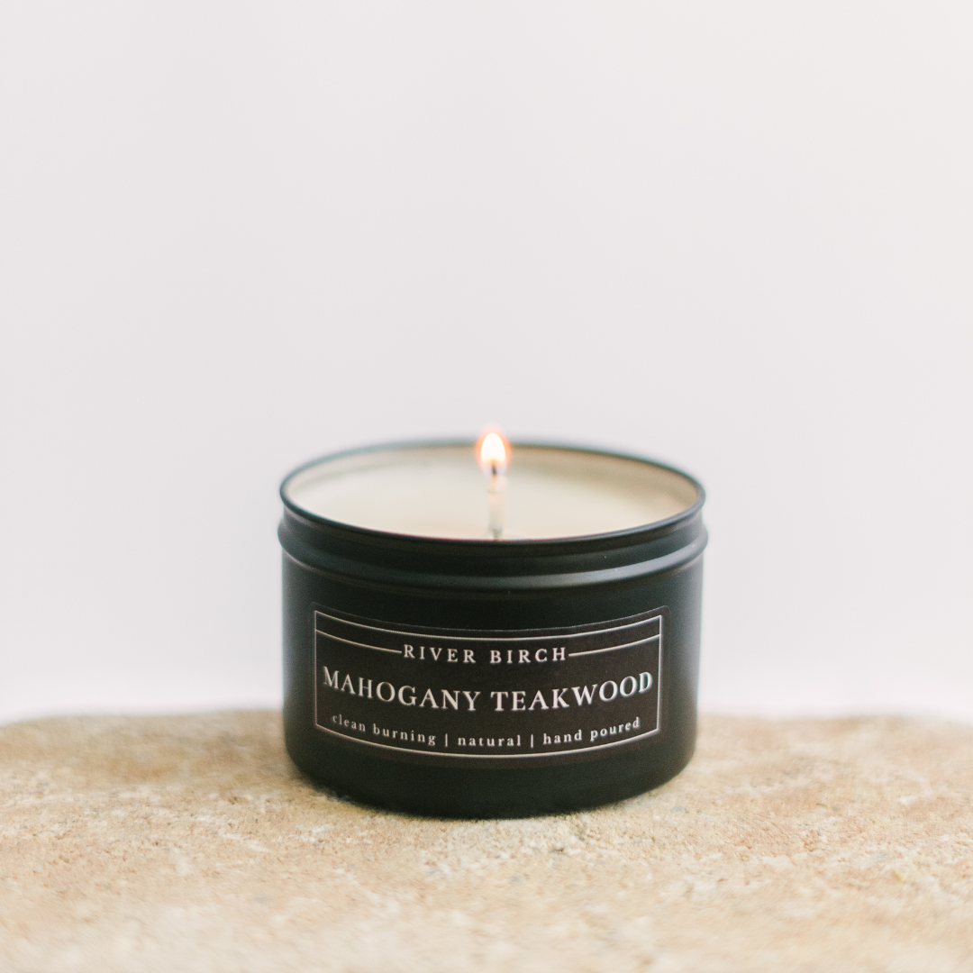 River Birch Candles - Wholesale Travel Candles - 8oz Mahogany Teakwood - Black Tin 2