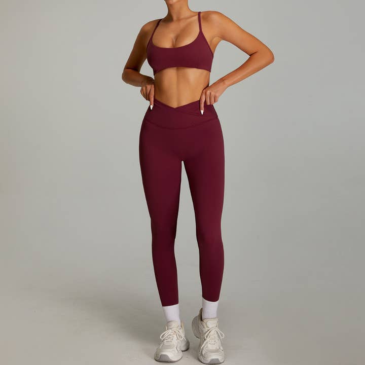 Women's Set: Cross-back Bra And Criss-cross Waist Leggings for wholesale by Sodalemon