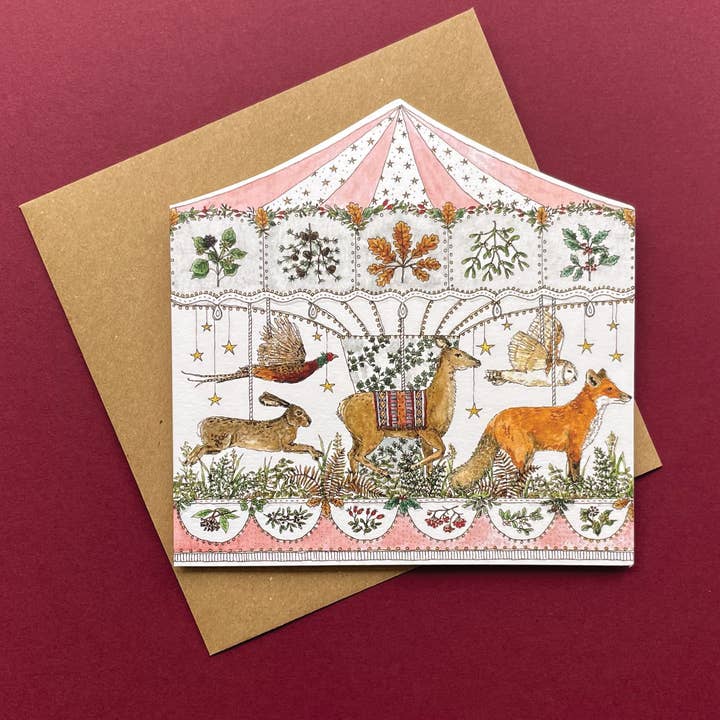 Woodland Carousel - Die Cut Christmas Advent Card for wholesale by Brittany Davies Illustration