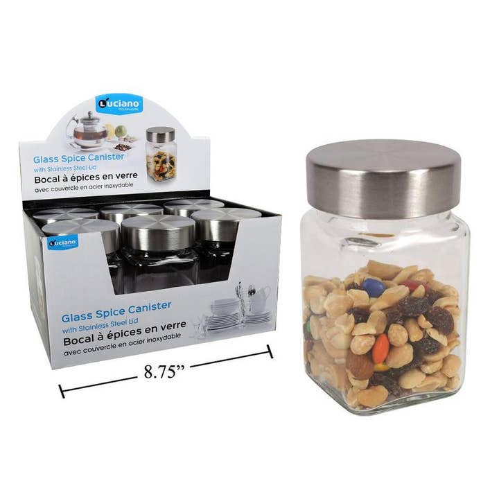 Luciano 6pc Glass Spice Canister 2.25“x4.25" for wholesale by Luciano Gourmet