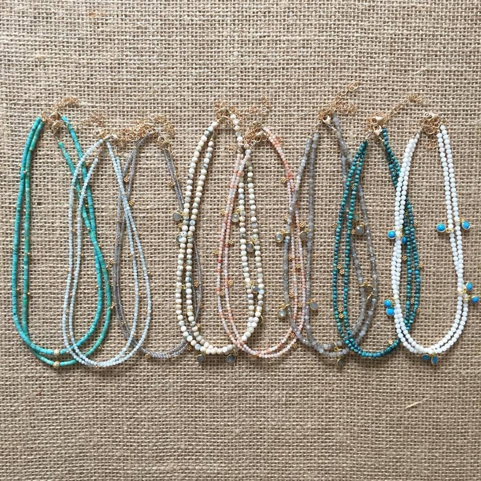 gold & gray - Wholesale Beaded/Pearl Necklace - Aquamarine & Gold Drops Necklace4