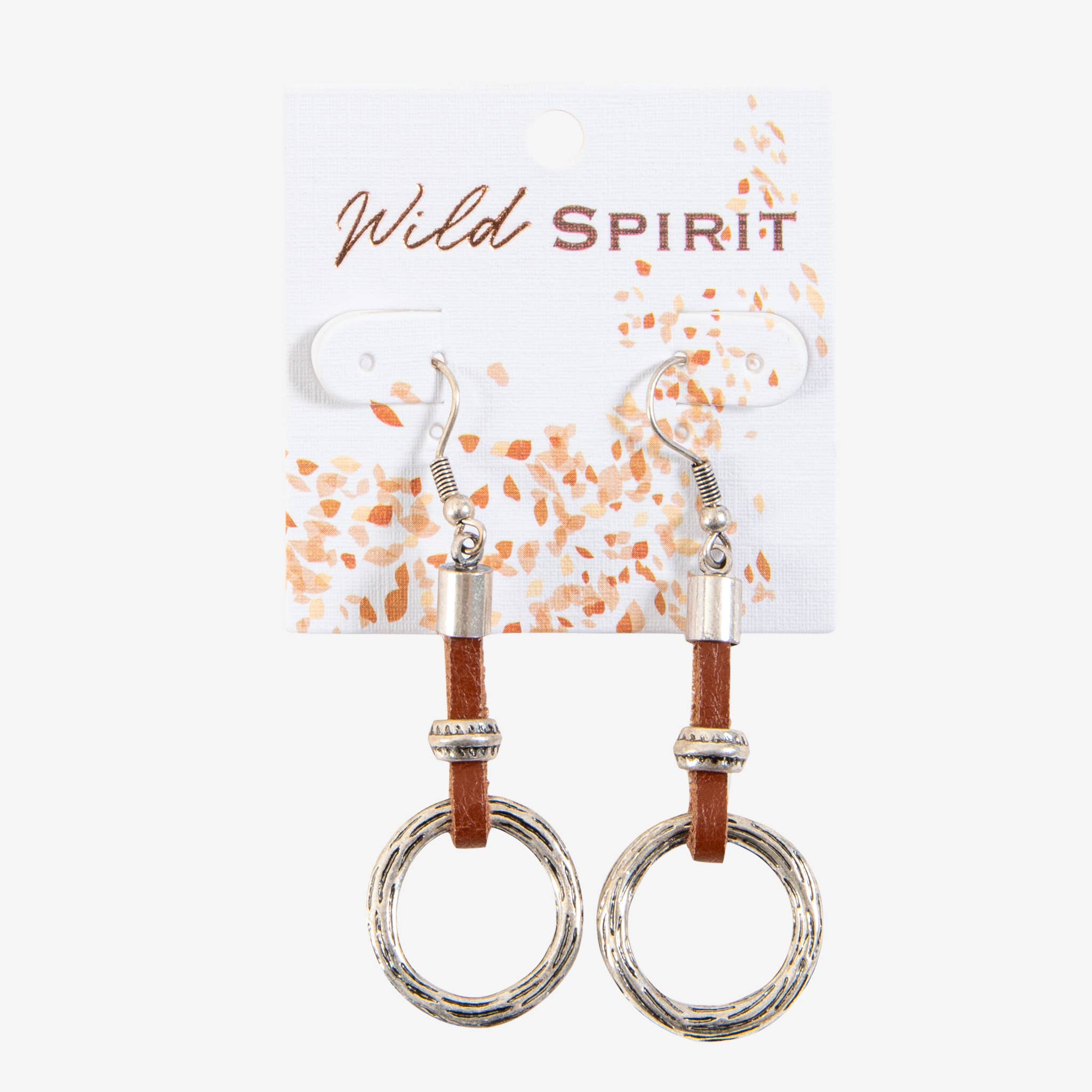 Howard's - Wholesale Hoop Earrings - Wild Spirit Western Leather Silver Ring Drop Earrings3
