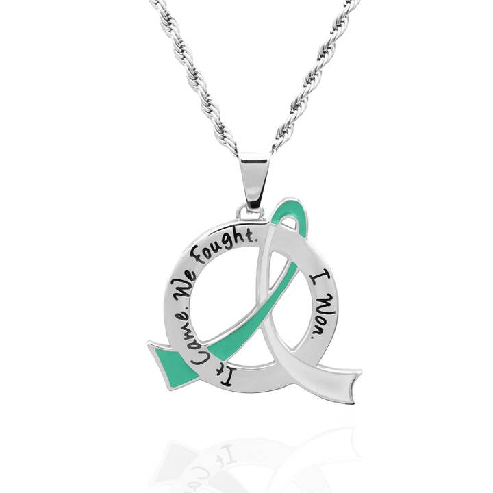 Collier Ruban de Sensibilisation au Cancer "Il est venu, nous avons combattu, j'ai gagné" pour la vente par Joyful Sentiments