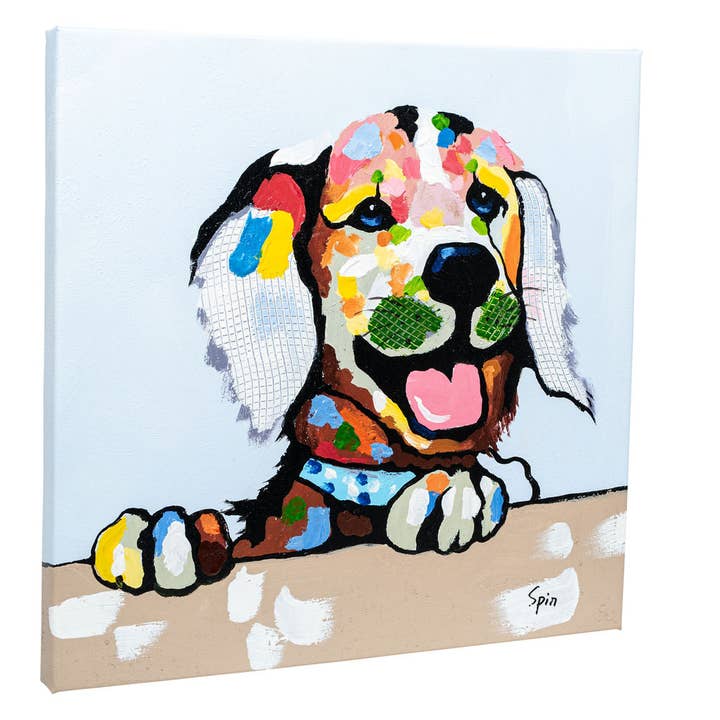 Fun Animal Art - Vendita all'ingrosso Dipinti/Disegni - Cheeky Labrador | Olio su tela dipinto a mano | 50x50cm incorniciato.