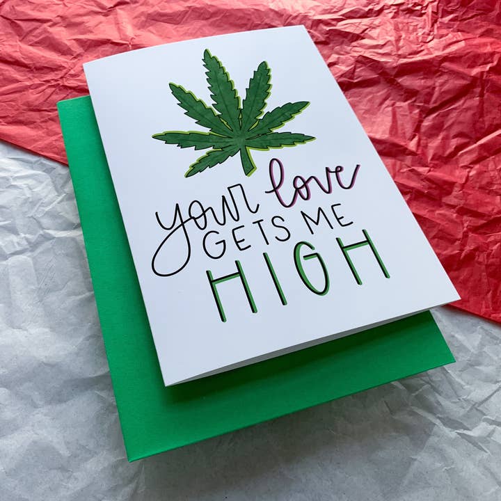 Stone Donut Design, LLC - Vente Cartes de Saint-Valentin - Your Love Gets Me High Carte de Saint-Valentin faite à la main