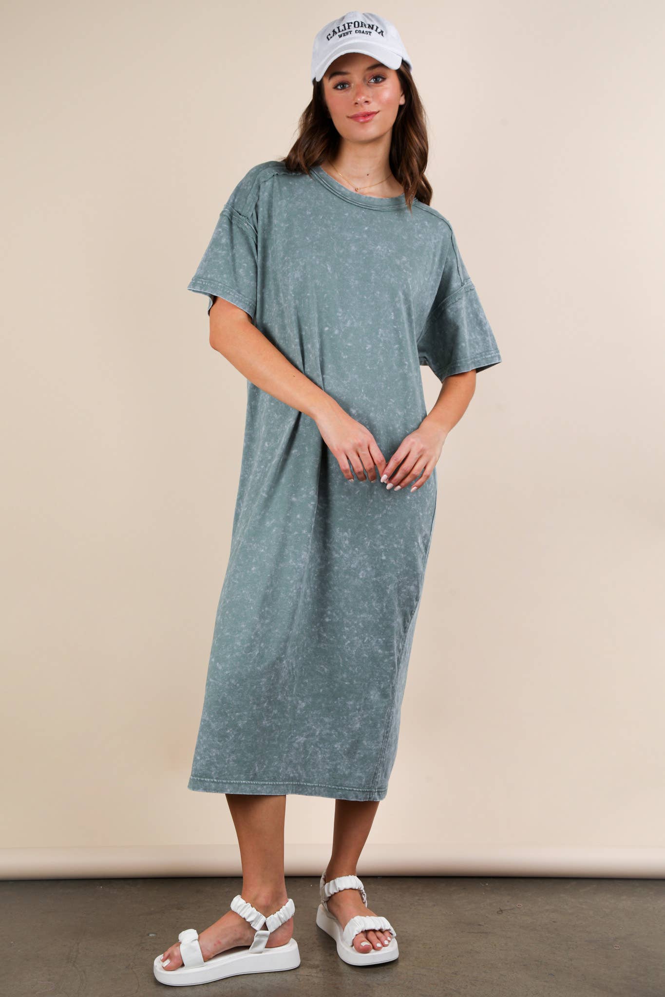 VERY J - Vente Robe – femme - Robe midi décontractée confortable lavée minérale24