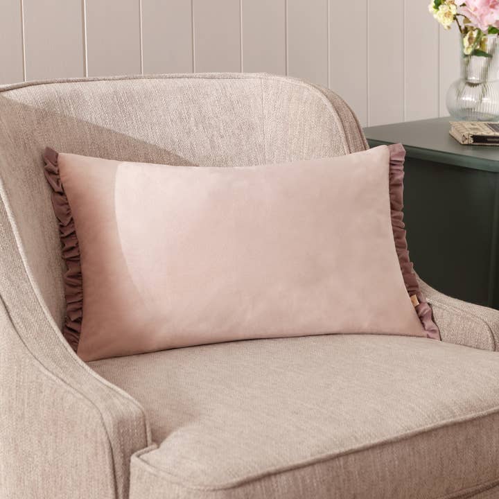 Tilly Velvet Cushion Pink/Heather for wholesale by Riva Home