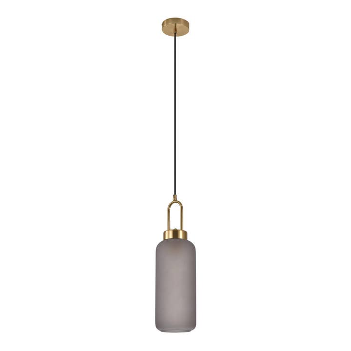 Brass Luton Pendant in mat smokey glass. cylinder shaped. Ø13 cm for wholesale on Faire0