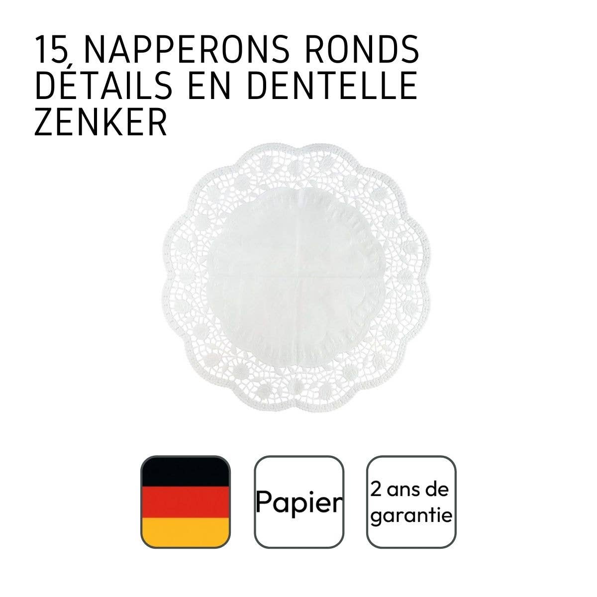 Zenker - Wholesale Disposable Napkin - Pack of 15 Round Paper Doilies for Pies4