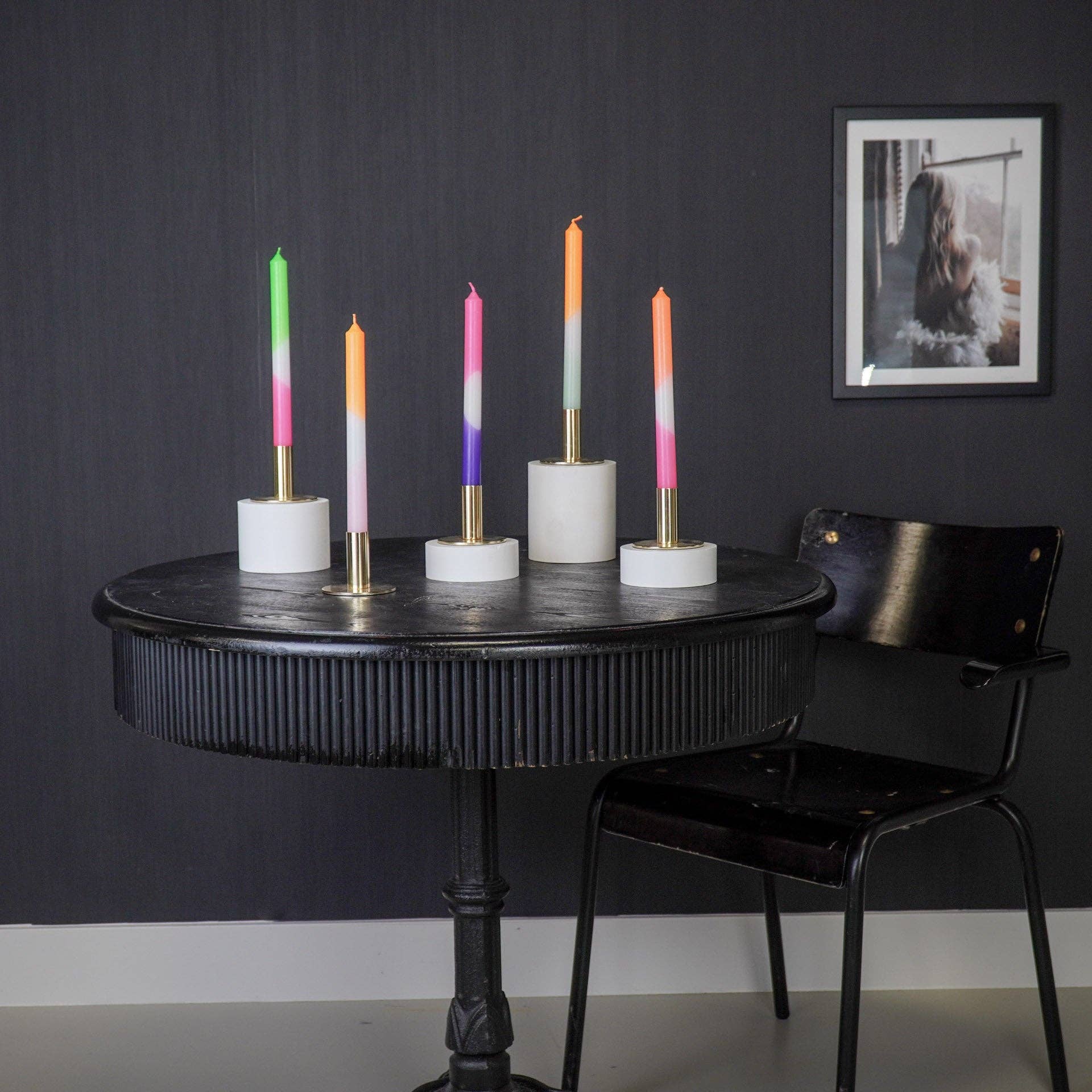 Housevitamin bv - Wholesale Taps toelopende kaars/kandelaar - Taps toelopend - Dipdye - Was - Oranje/Wit/Mintgroen - S44