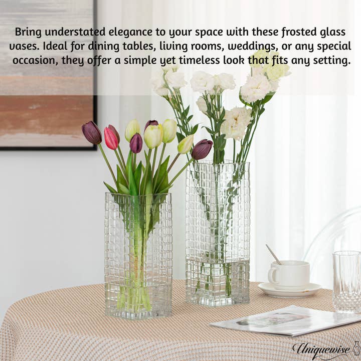 Quickway Imports - Wholesale Vase - Set of 2 Square Frosted Clear Glass Table Vase8