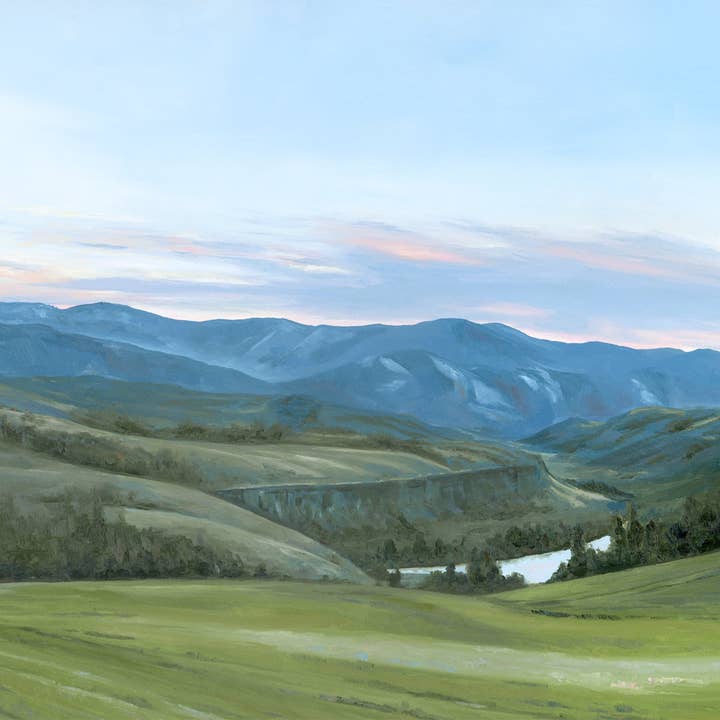 "Die Ruhe am South Fork" Ein horizontales Landschafts-Giclée-Druck für den Großhandel von Sara Forbush Art