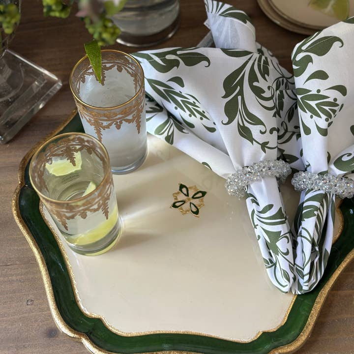 Arte Italica & Crown Linen Designs - Wholesale Charger plate - Florentino Baroque Wooden Charger, Green - NEW4