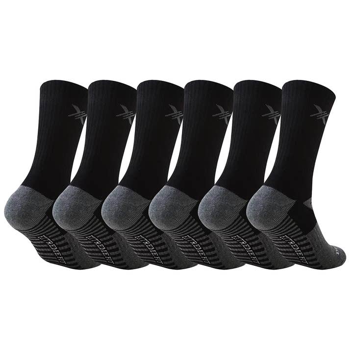 6 pares: calcetines Dri-tech Everyday Wear de longitud redondeada, negros para venta al por mayor de Extreme Fit Wholesale