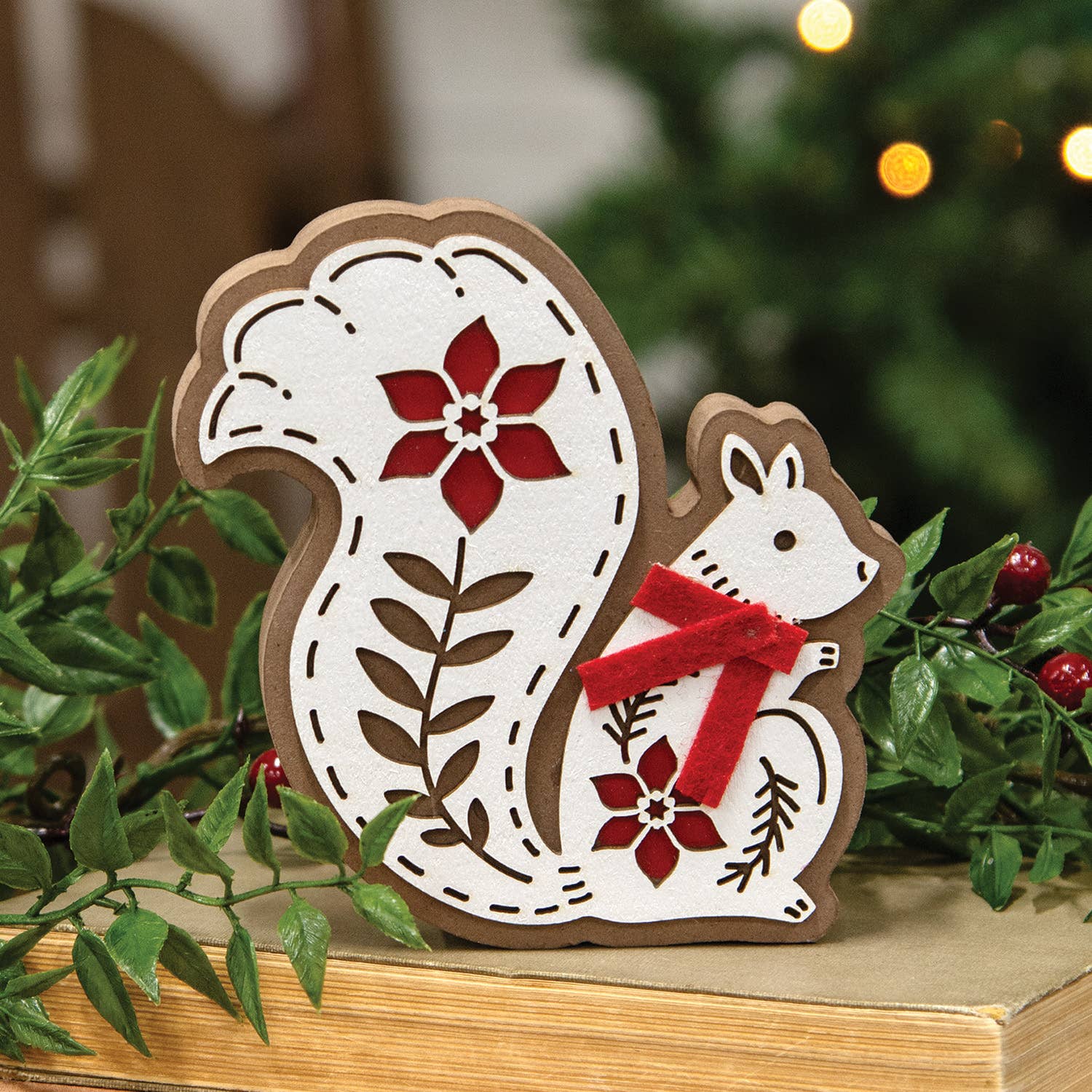 Col House Designs - Wholesale Christmas Decoration - Laser Cut Poinsettia Squirrel Sitter1