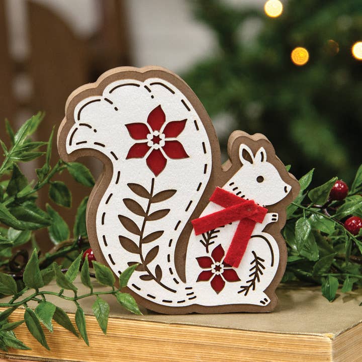 Col House Designs - Wholesale Christmas Decoration - Laser Cut Poinsettia Squirrel Sitter1