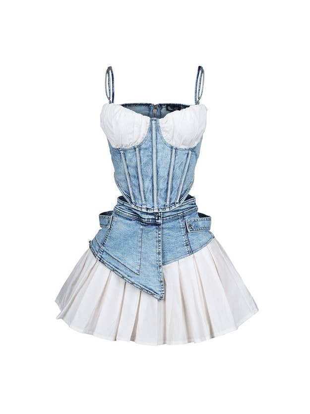DENIM BUSTIER AND SKIRT SET for wholesale on Faire1