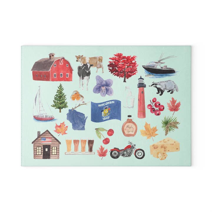 Tempered Glass Cutting Board: Wisconsin Forever! for wholesale by The Muddy Dog